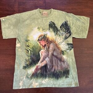 Vintage The Mountain Men's Sz M Shirt Green Fairy Graphic‎ Tee Dyed USA Nature